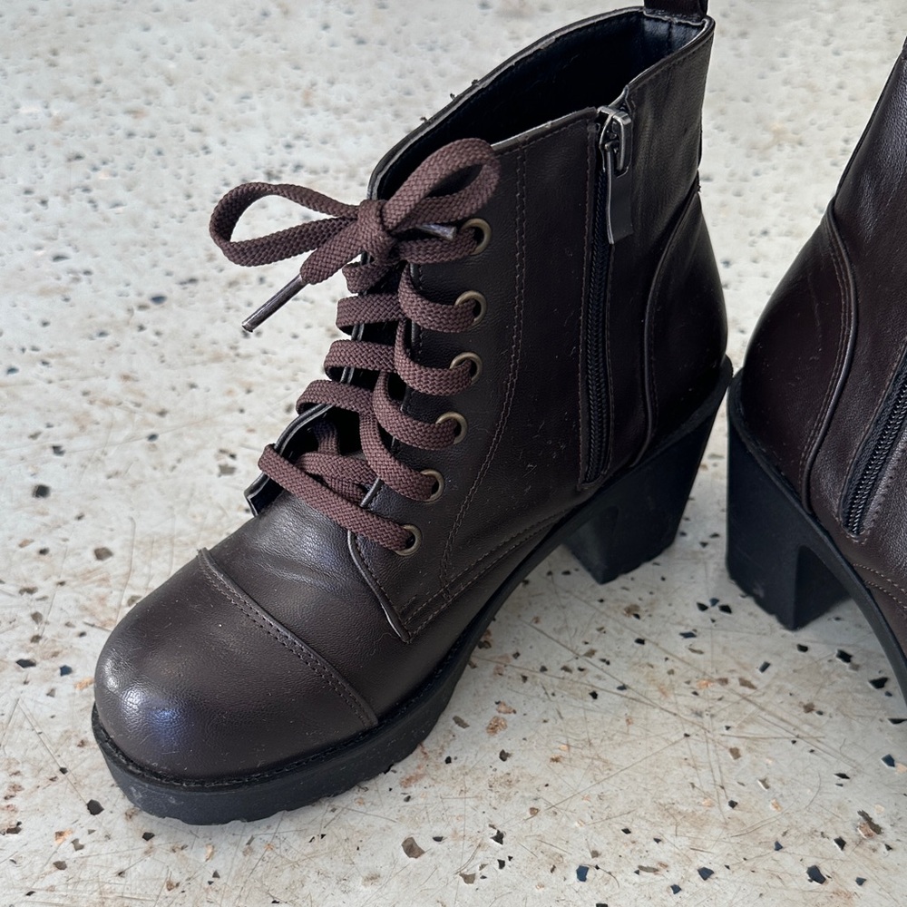 Brown Lace-Up Ankle Boots - Picture 3 of 7